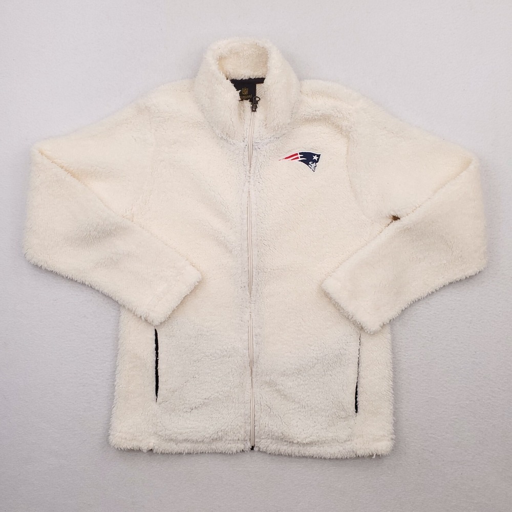 New England‎ Patriots Jacket Juniors Medium Cream White Sherpa Low Pile Fleece